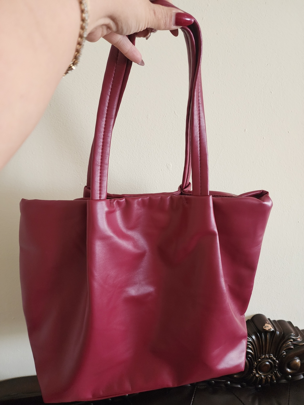 Neiman Marcus Wine Faux Leather Tote